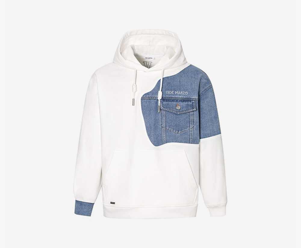 13De Marzo Denim Patchwork 'White Hoodie' FR-JX-485