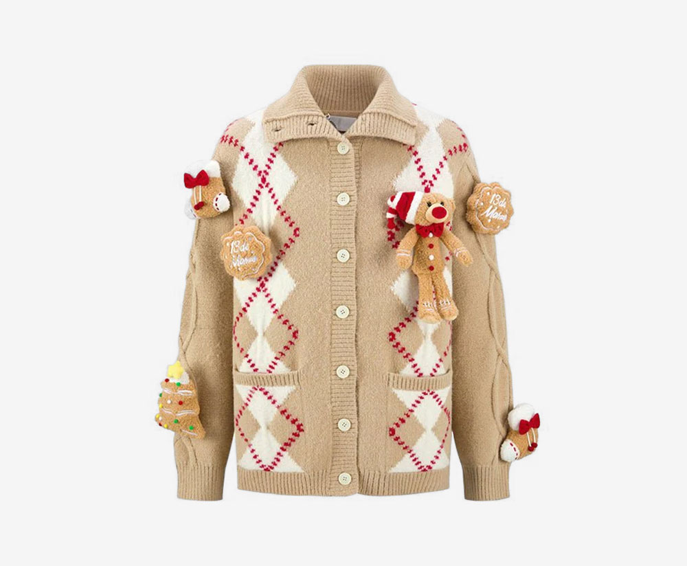 13DE Marzo Christmas Bear Gingerbread Cardigan 'Camel' FR23D0882